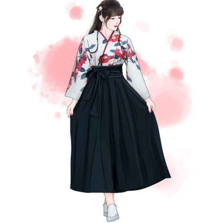 Kimono Estilo Hakama Largo de Sakura