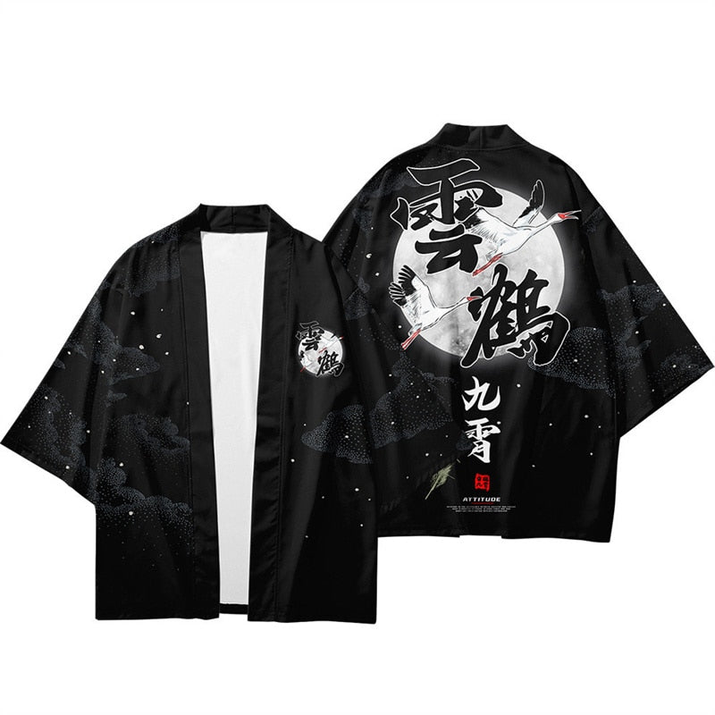 Haori obscuros con Estilos Tradicionales de Grullas Japonesas