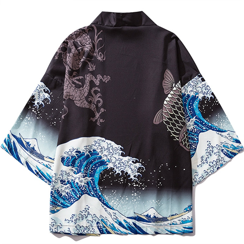 Haori Ola de Mar Japonés con pez Koi