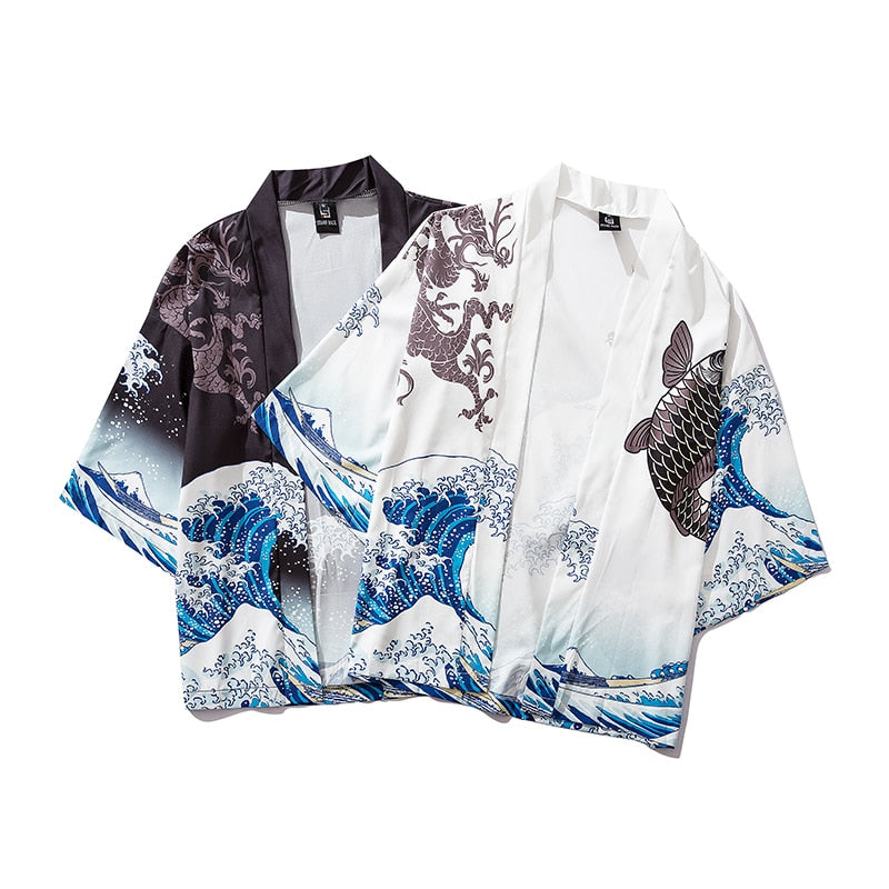 Haori Ola de Mar Japonés con pez Koi