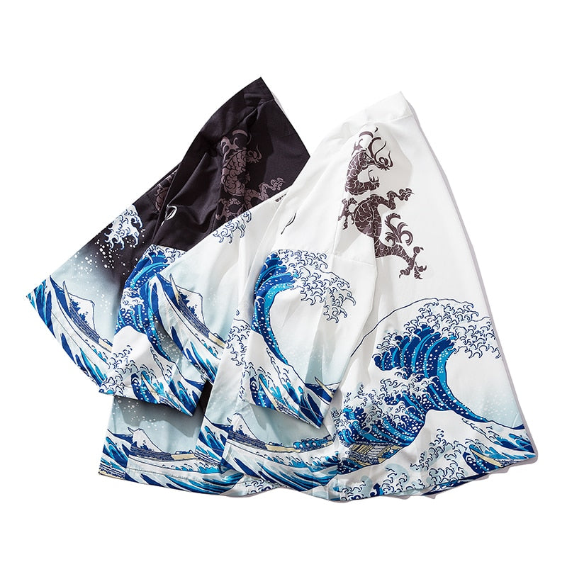 Haori Ola de Mar Japonés con pez Koi