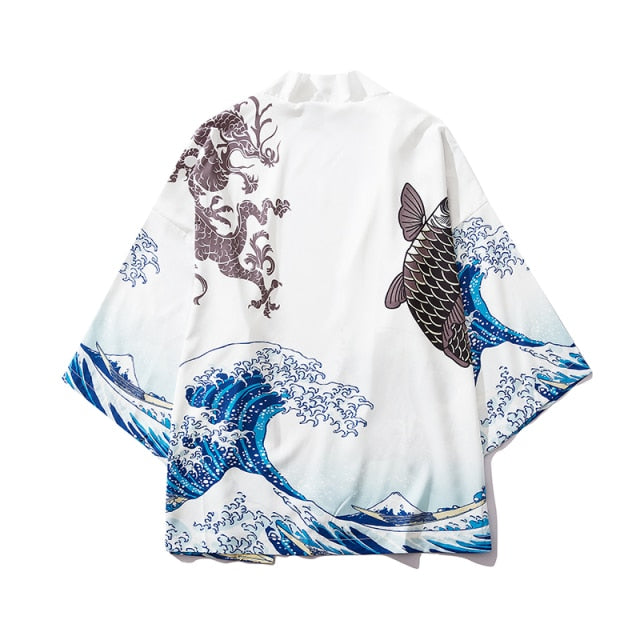 Haori Ola de Mar Japonés con pez Koi