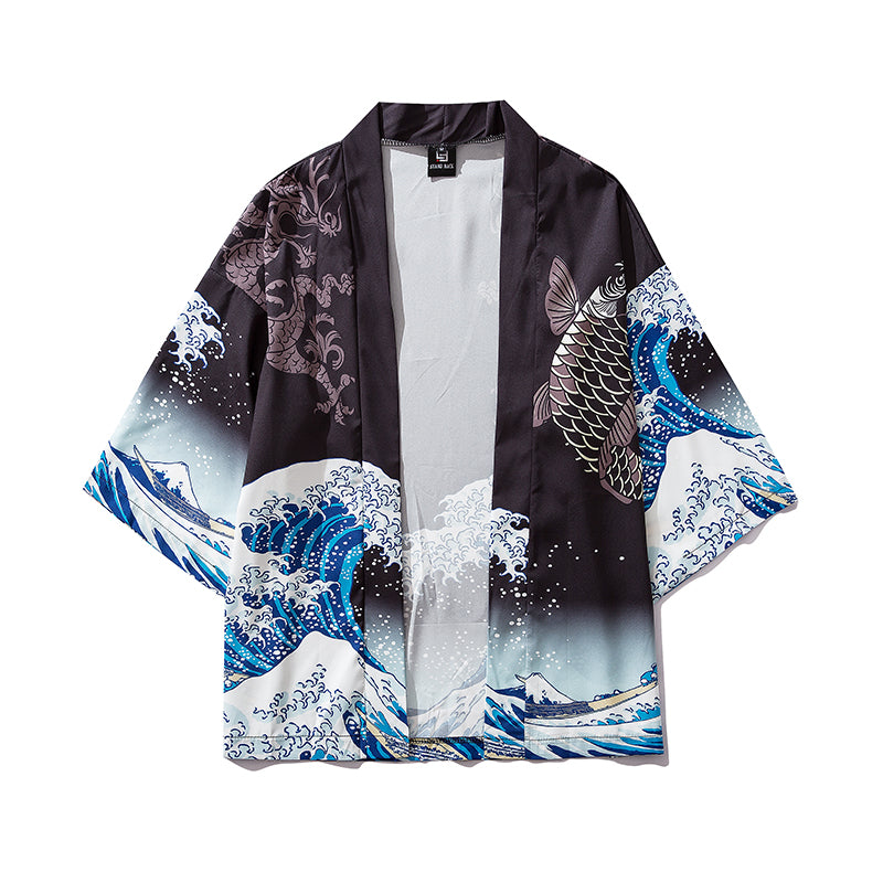 Haori Ola de Mar Japonés con pez Koi